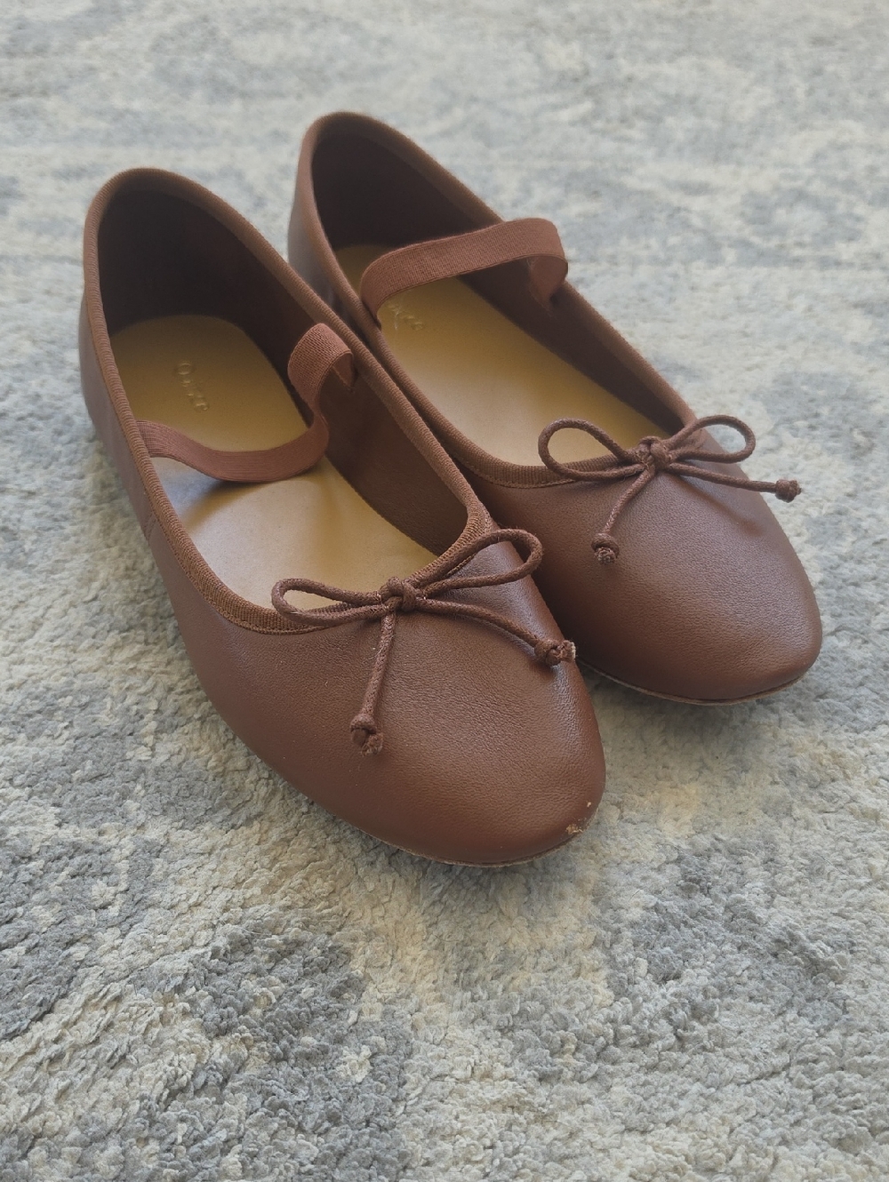 Quince Brown Leather Mary Jane Ballet Flats with Bow - Picture 2 of 7